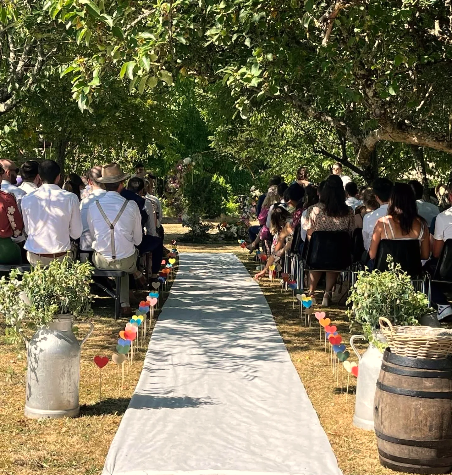 L'allée de la cérémonie sous les arbres, aux Maisons Blanches